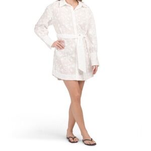 Secret Mission White Embroidered Mini Shirt Dress Belted Size Small NWT